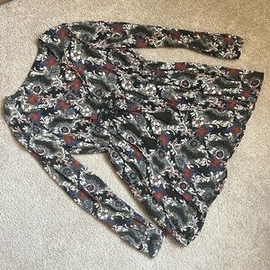 Free People Womens Small Black Stealing Fire Henley Dress Floral Long Sleeve